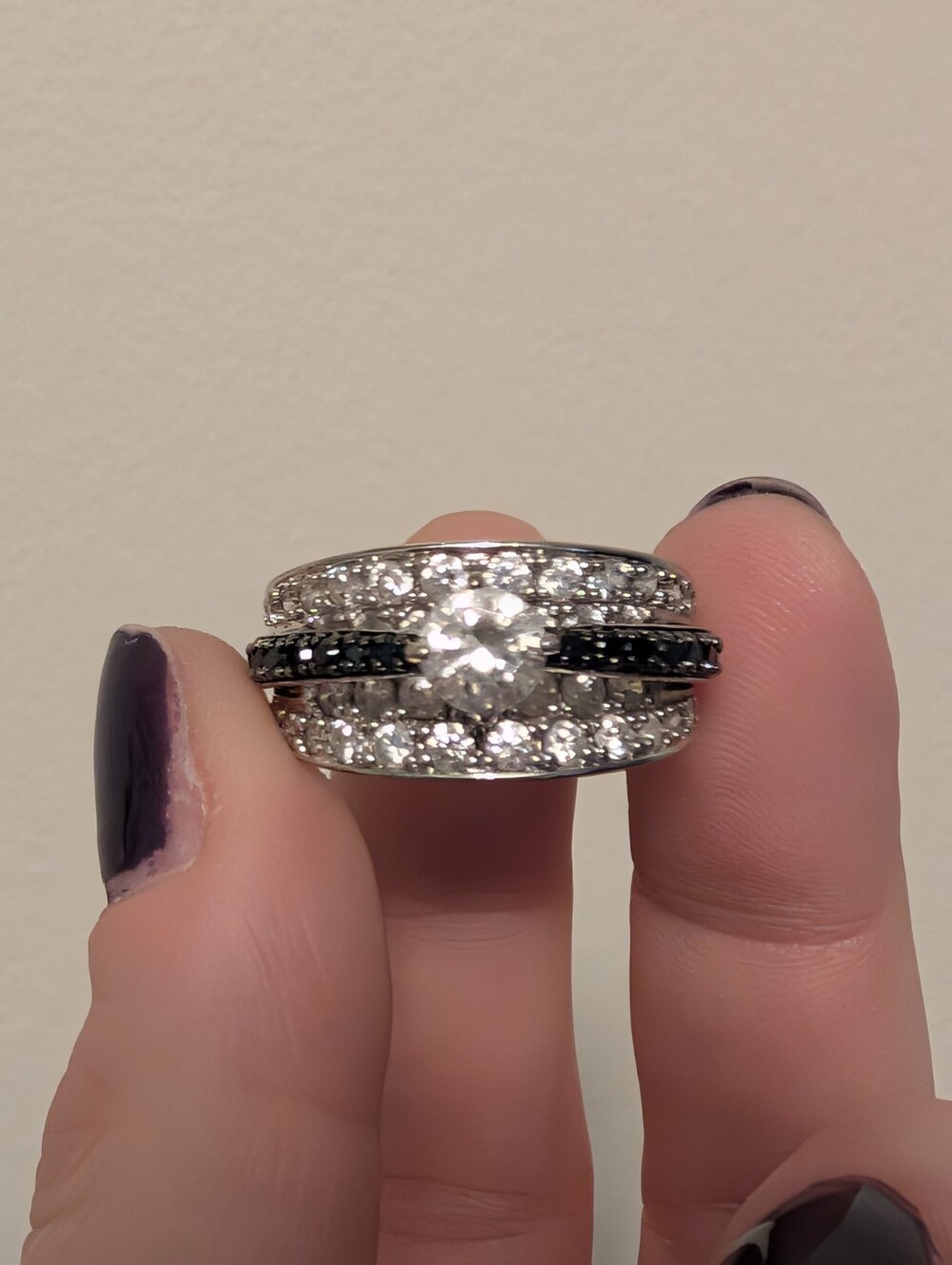 925 Sterling Silver Black and White CZ  Ring